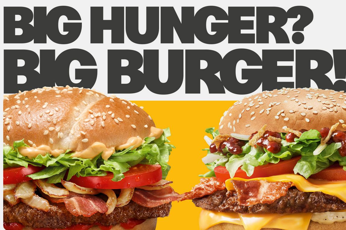 Big Hunger? Big Burger! Zwei große Burger: Der 1955® Burger und der Big Tasty® Bacon BBQ.