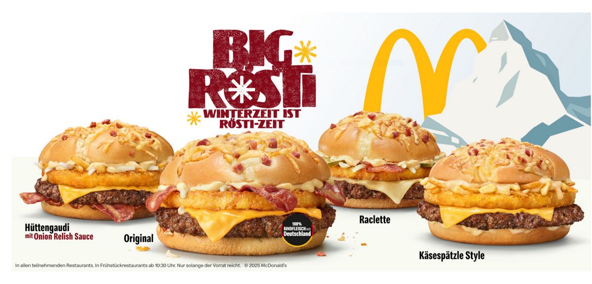 Abbildung der verschiedenen Burger der Big Rösti Kampagne