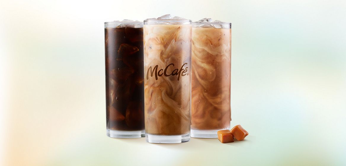 A photo of 3 glasses of McDonald's McCafe Cold Brew