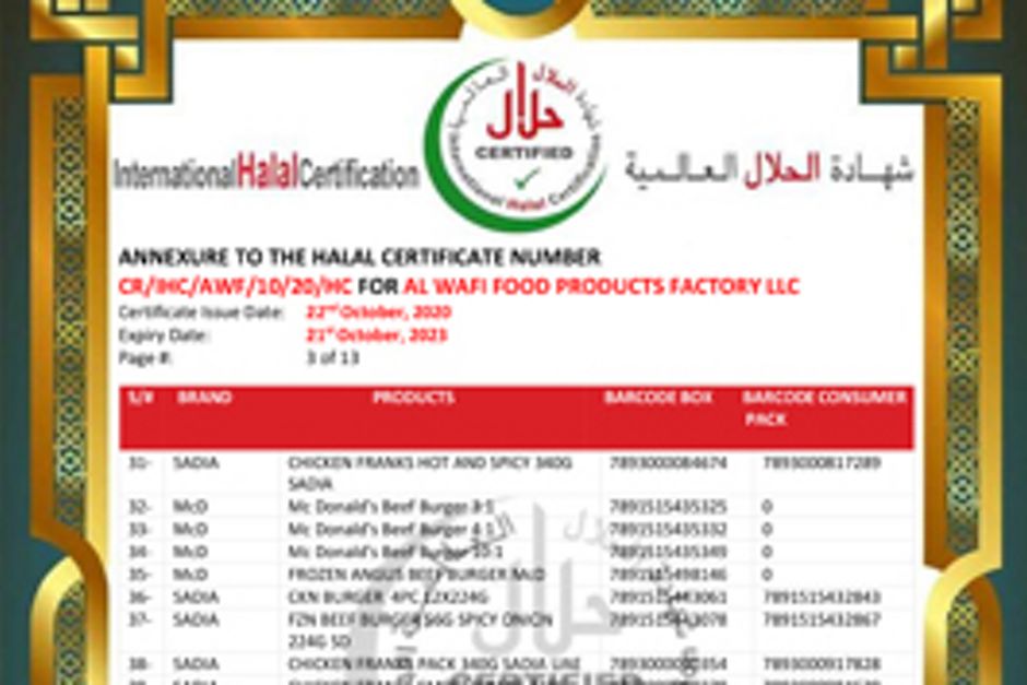 Halal certificate