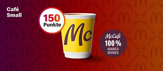 Café Small für 150 Punkte mit Hinweis "McCafé® 100 % Arabica Bohnen".