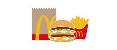 Abbildung einer McDonald’s Tüte, einem Burger und einer Pommes