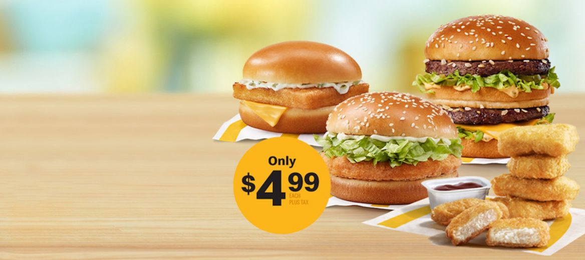 Big Mac, McChicken, Filet-o-fish, or 6-pc Chicken McNuggets fir $4.99 each plus tax
