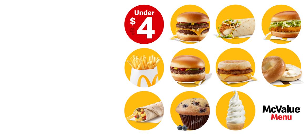 McValue items under four dollars plus tax