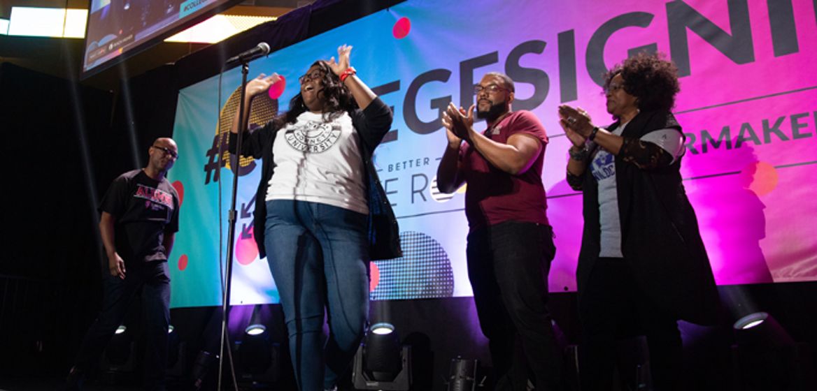 Former First Lady Michelle Obama participates in College Signing Day event honoring Los Angeles students for their pursuit of a college education or career in the military,, May 1, 2019, on the UCLA  campus.

(Photo: Chuck Kennedy)