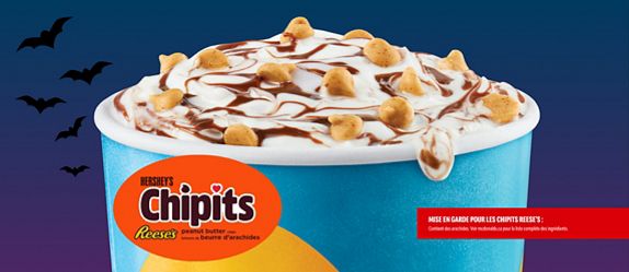 Le McFlurry REESE’S CHIPITS et chocolat fondant. Mise en garde pour les Chipies Reese’s: Contient des arachides. Voir mcdonalds.ca pour la liste compléte des ingrédients.