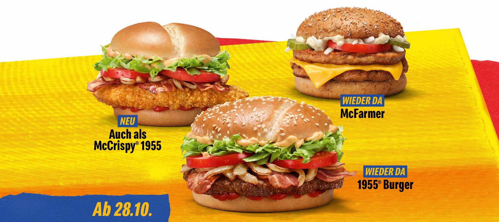 Wieder da ab 28.10.: der 1955® Burger, auch als Neu-Variation als McCrispy® 1955 und der McFarmer.