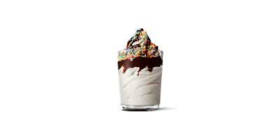 Sundae Tutti Frutti med sjokoladesaus