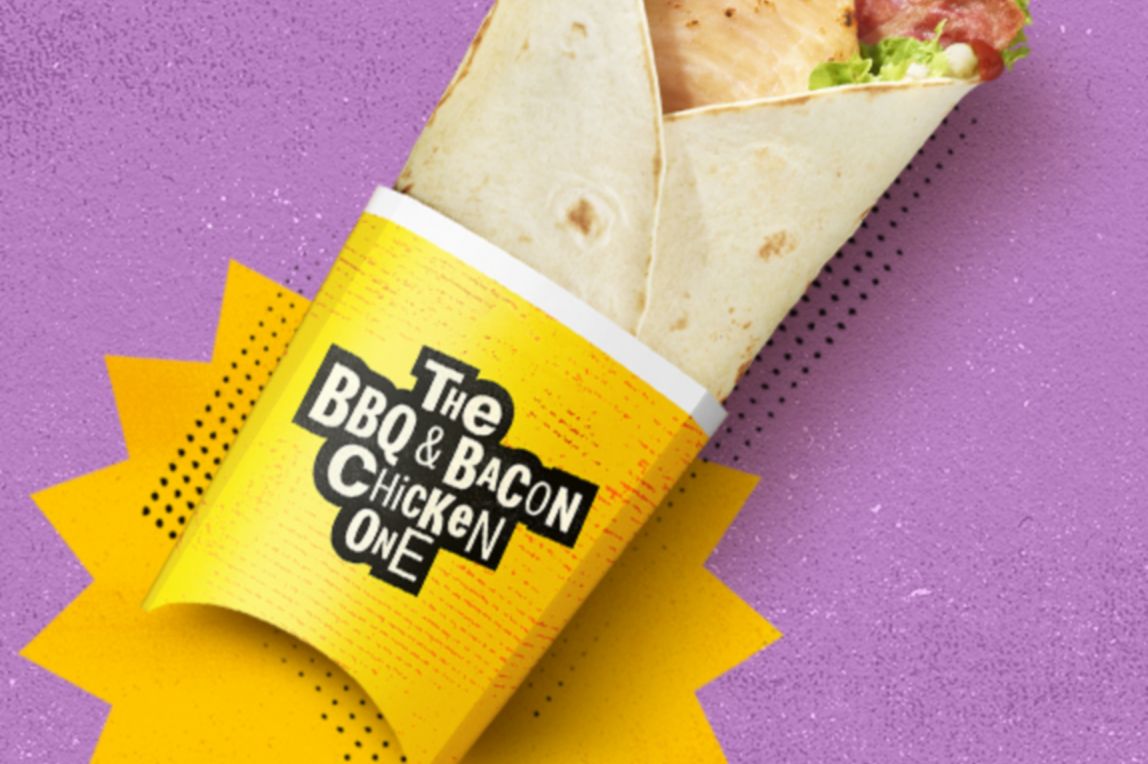 New and improved grilled chicken, plus bacon with smoky BBQ sauce, cool mayo, tomato and lettuce in a soft, toasted tortilla wrap. Also available in Crispy Chicken.