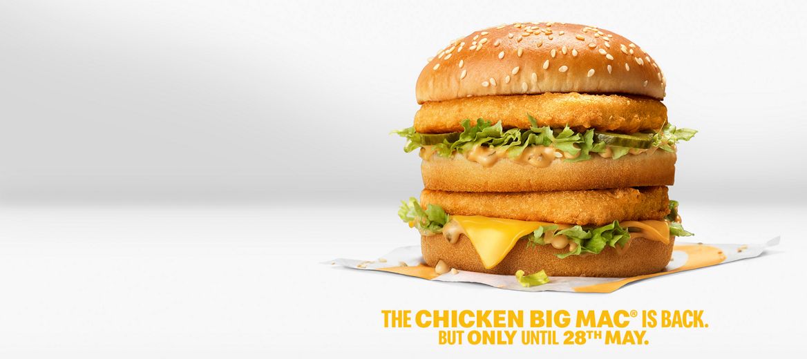 Chicken Big Mac burger on a white background.