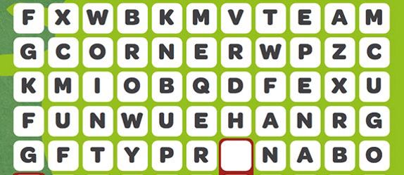Black and white word search on a green background