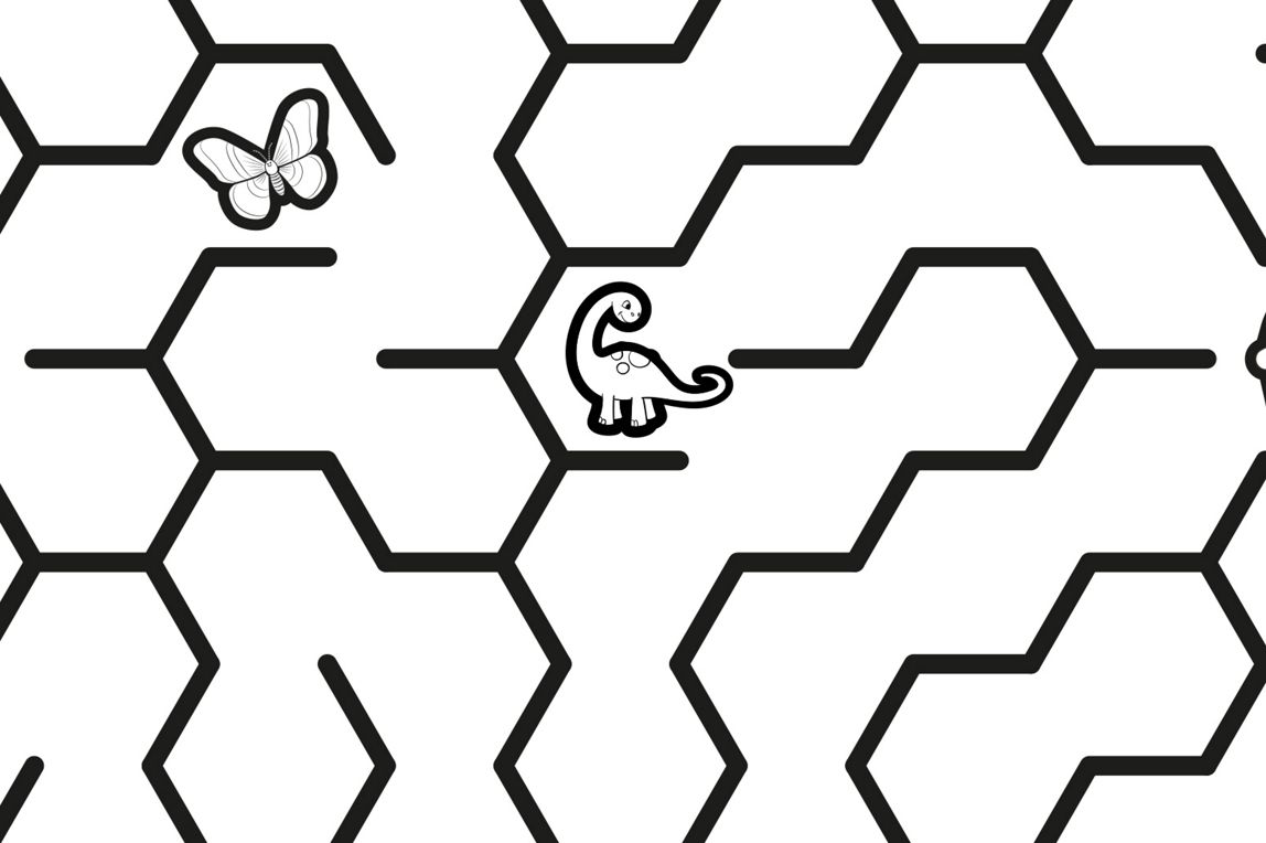 Black-and-white maze activity decorated with Crocs-themed icons.