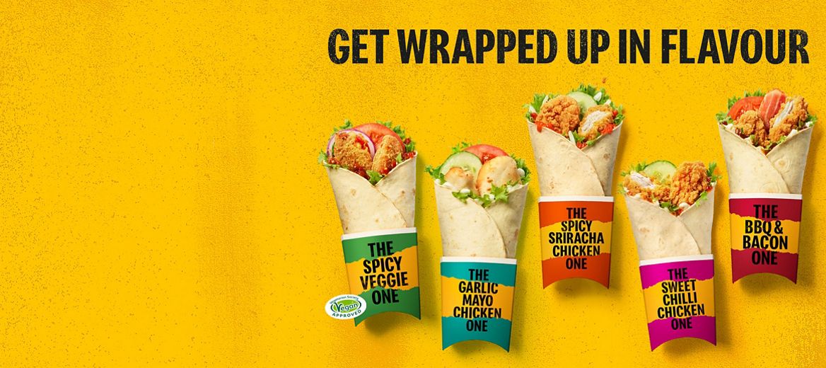 5 wraps on a yellow background