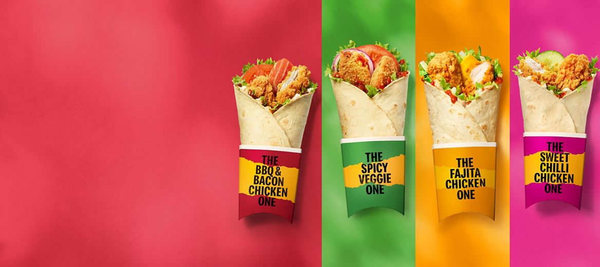 Four wraps on a multi-coloured background.