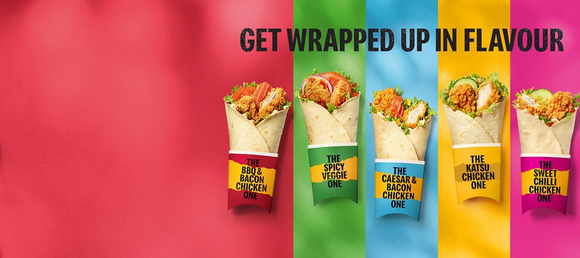 Four wraps on a multi-coloured background.