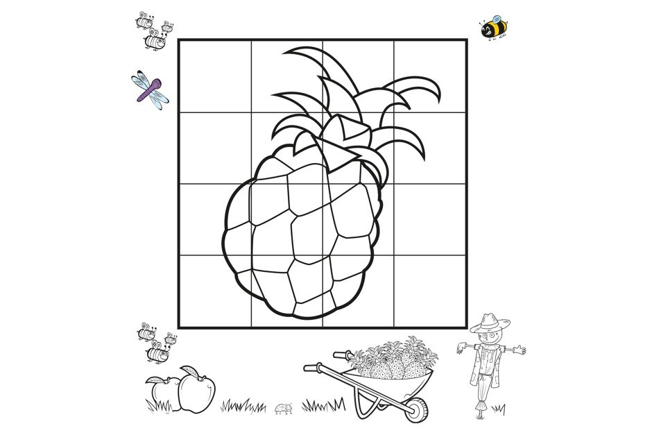 Your little one can learn how to draw a pineapple using the grid provided. Don’t forget to add some colour too!