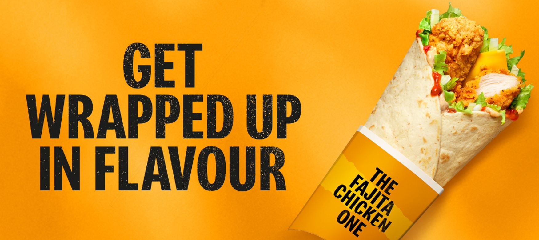 Image of The Fajita Chicken One wrap against a yellow background.