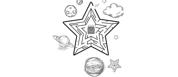 Galaxy planets surrounding a star in black on a white background 