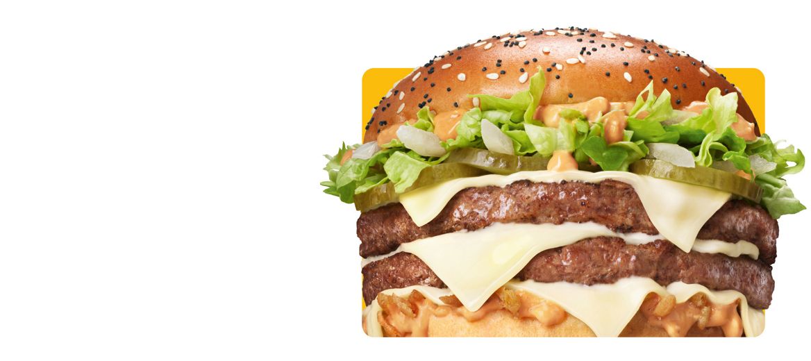 Big Arch burger in front a yellow square on a yellow background 