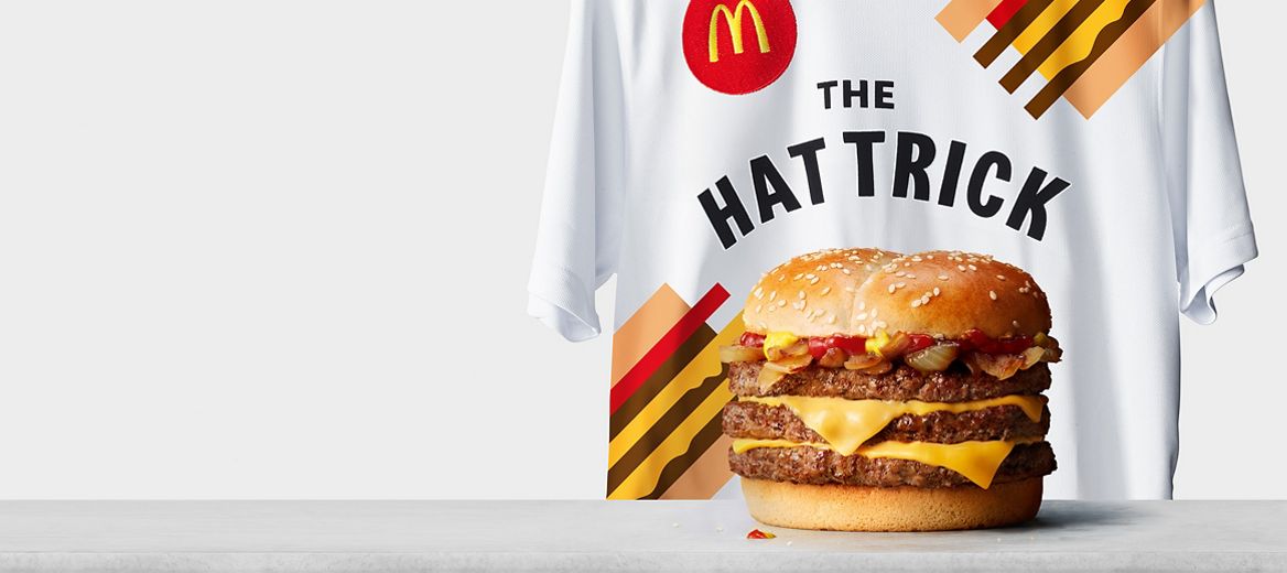 A Hat Trick Style Football T-Shirt with The Hat Trick Burger 