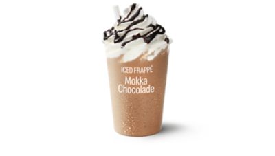 Iced Frappé Mokka-Chocolade » Met crushed ice, room en de smaak van mokka en chocolade!  ☆ McDonald's