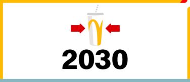 Drinks cup icon with red arrows above the date 2030.