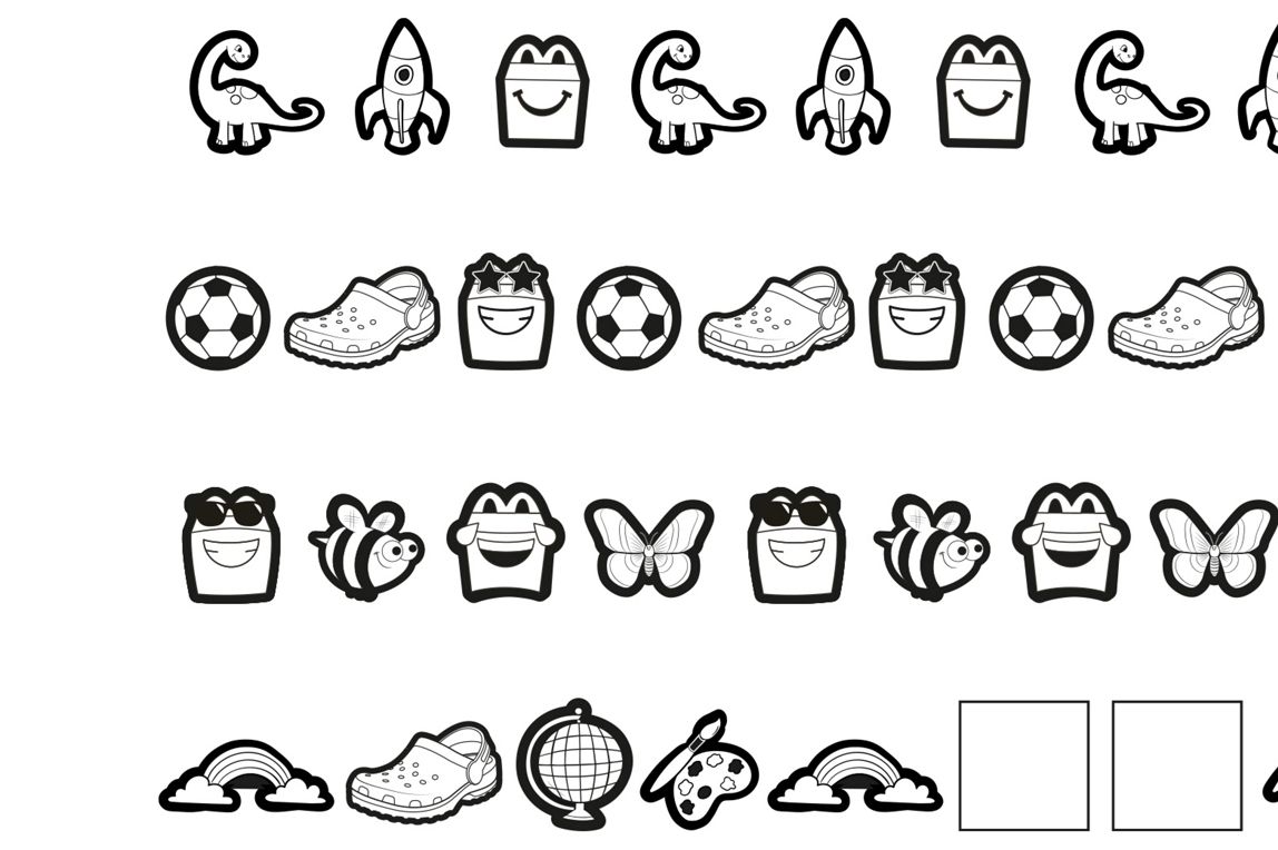 Pattern activity featuring Crocs-themed icons arranged in repeating sequences.