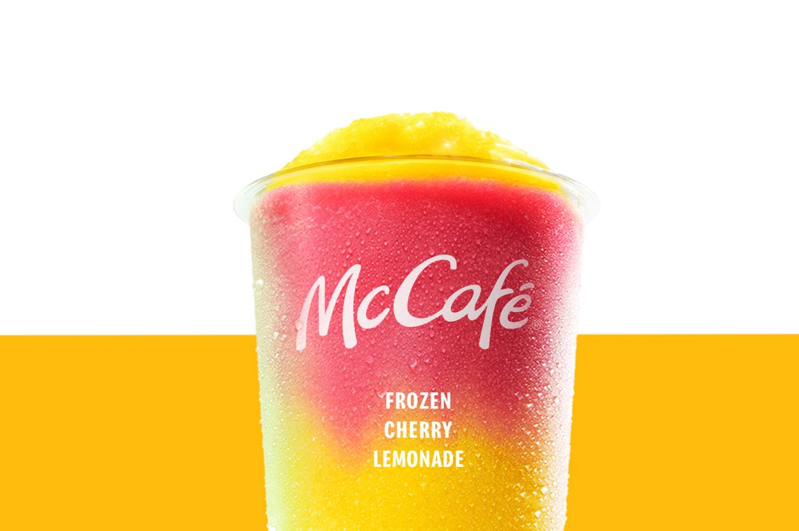 Frozen Cherry Lemonade on a yellow shelf