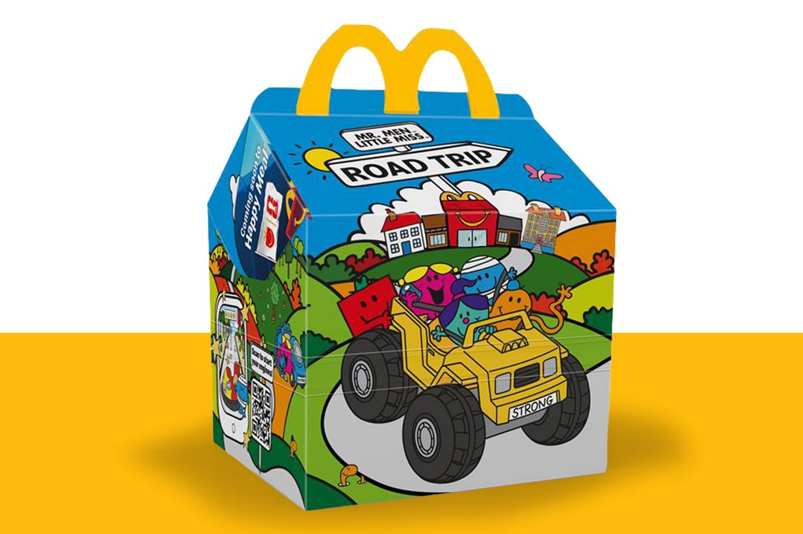  Happy Meal box featuring Mr Men Little Miss artwork.