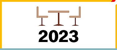 Icon of tables and chairs above the date 2023.