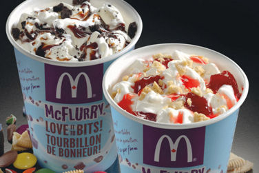 A chocolate and strawberry McFlurry dessert