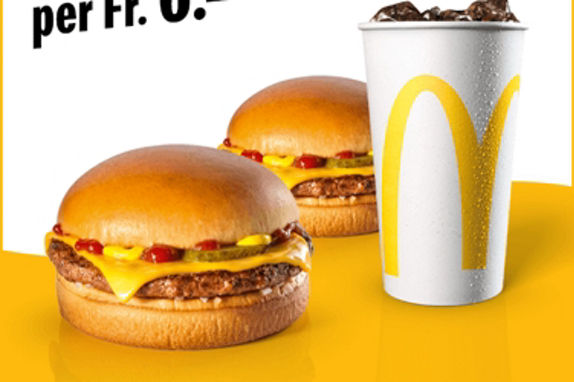 2 cheesburger + 0.4l soft drink per 6 chf