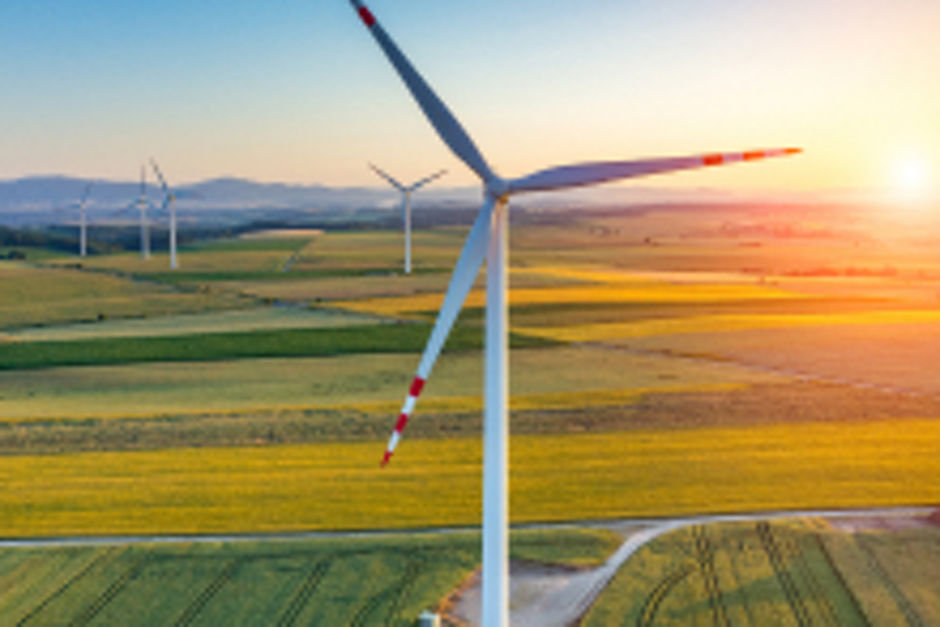 Fields of wind turbines
