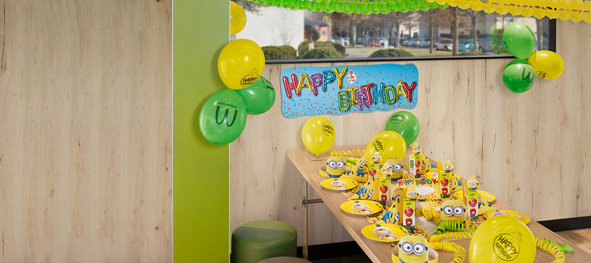 Beispiel McDonald’s Kindergeburtstagsdekoration zum Motto „Minions“.