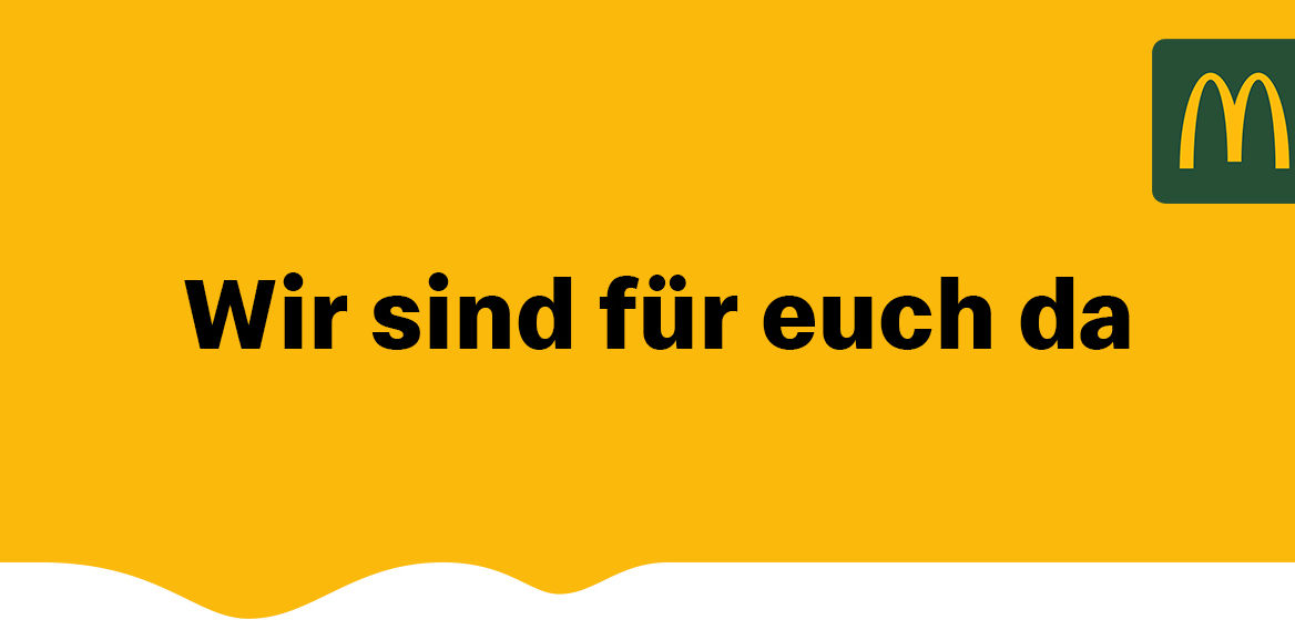 Text auf gelben Hintergrund: Wir sind für euch da