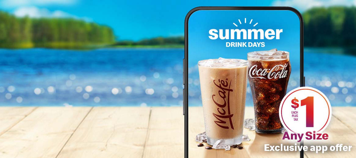 medium new Peach Passionfruit Smoothie made with real fruit purée or a Vanilla Chai or Coffee Frappé for two dollars plus tax