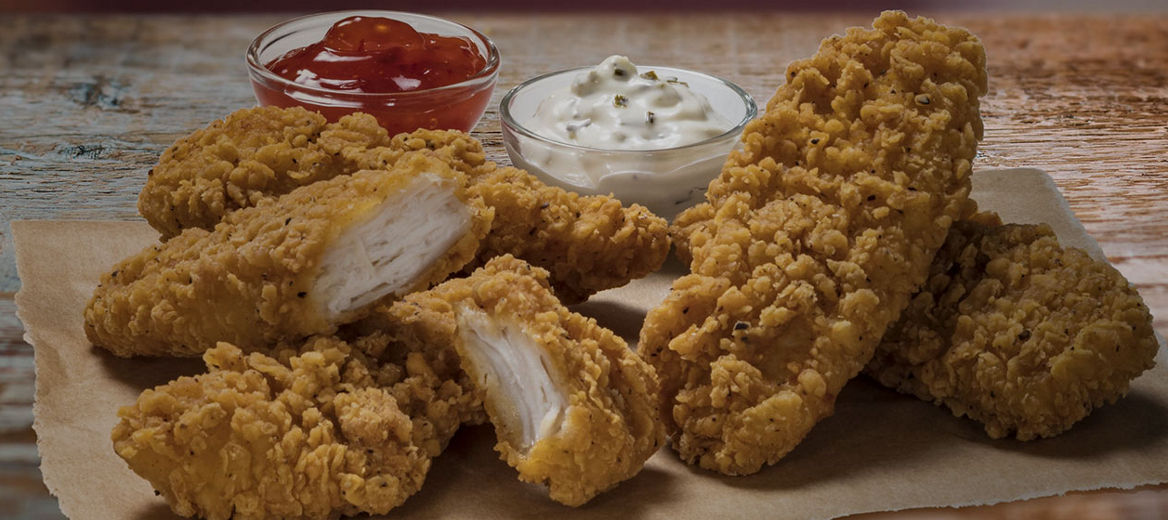 Chicken selects with sweet chili and sour cream dip.