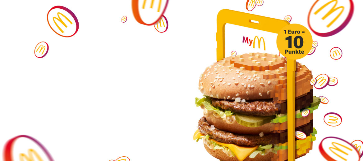 Ein Big Mac® fliegt in ein Handy und verwandelt sich in Bonuspunkte