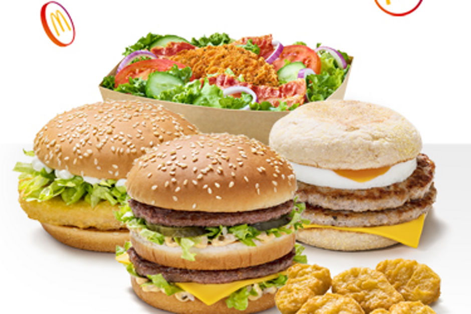 4000 points - Picture of Big Mac, Double Sausage & Egg McMuffin, Large Crispy Chicken Salad, Chicken McNuggets or McChicken Sandwich.