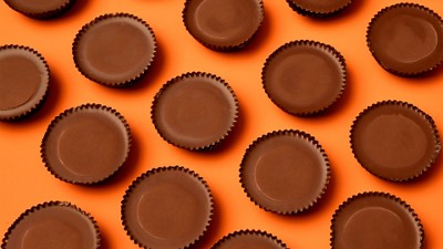 Peanut butter cups organized in a pattern