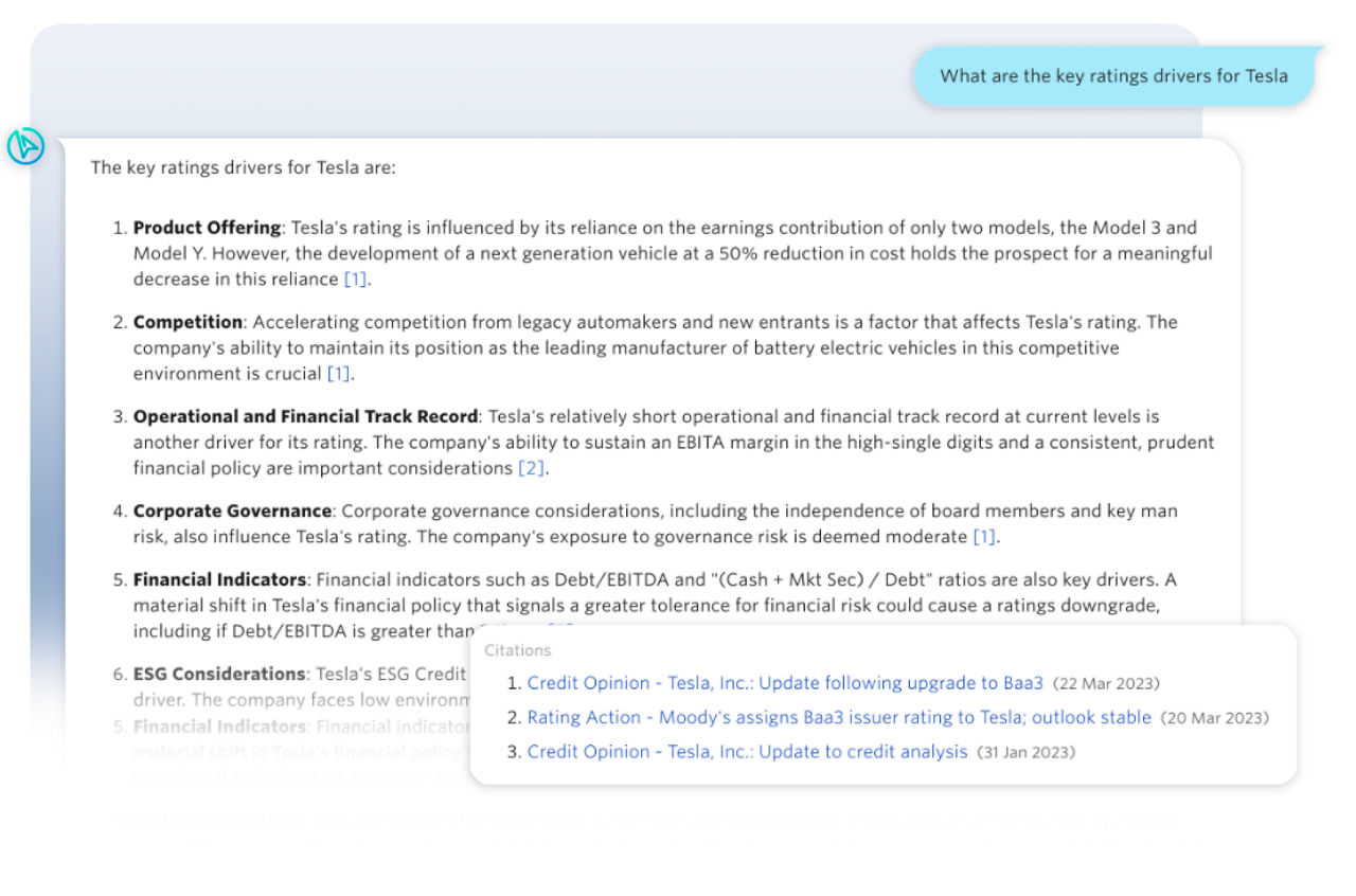 screenshot of Moody's research assistant