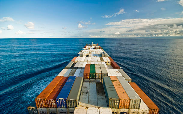 General cargo ship underway at sea.