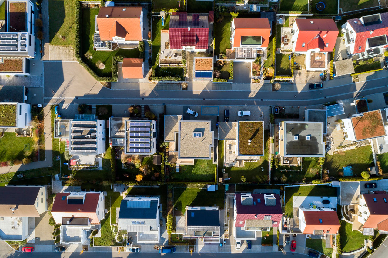 Residential neighborhood, aerial view, Baden Wurttemberg, Germany.