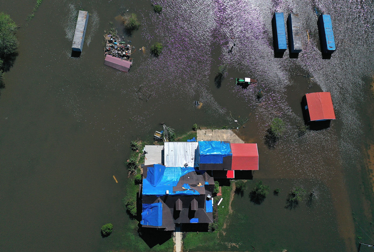 Aerial view of hurricane flooding in Louisiana