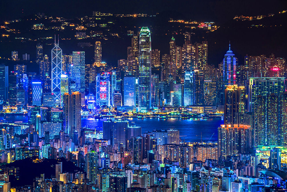 Skyscrapers at night, Hong Kong skyline