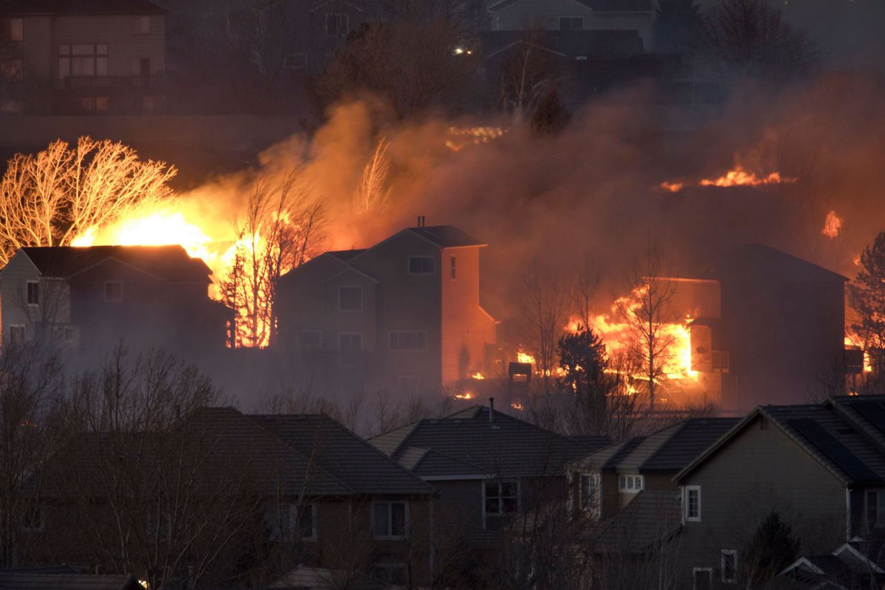 High winds 80 to 100 miles per hour fueled apocalyptic wild fires which tore across open grasslands and through homes in Superior, Colorado off highway 36. Power was cut to 34,000 homes and over 30,000 residents were forced to evacuate. Over 500 homes were destroyed by the Marshall fire outside Boulder, Colorado which was sparked by downed power lines in high winds on December 30, 2021.