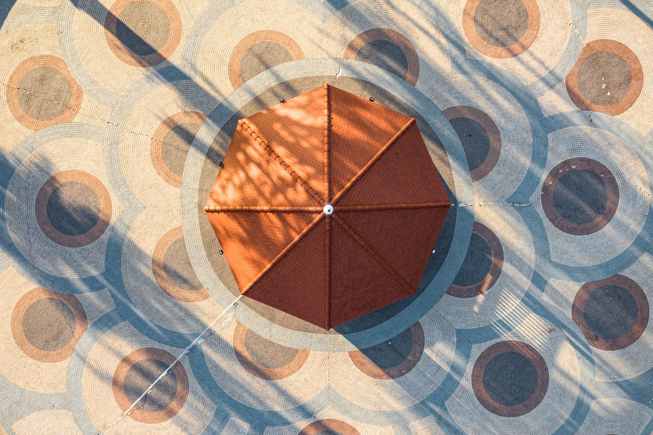 Aerial view of pavilion with sunlight