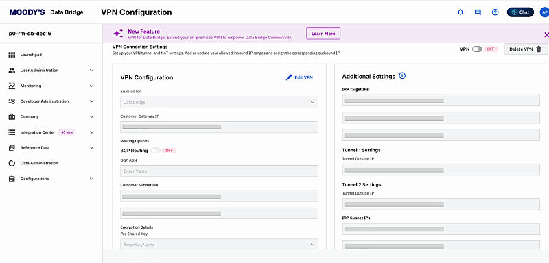 Moody’s VPN for Data Bridge