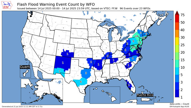 Flash flood warnings issued by the Weather Forecast Office 