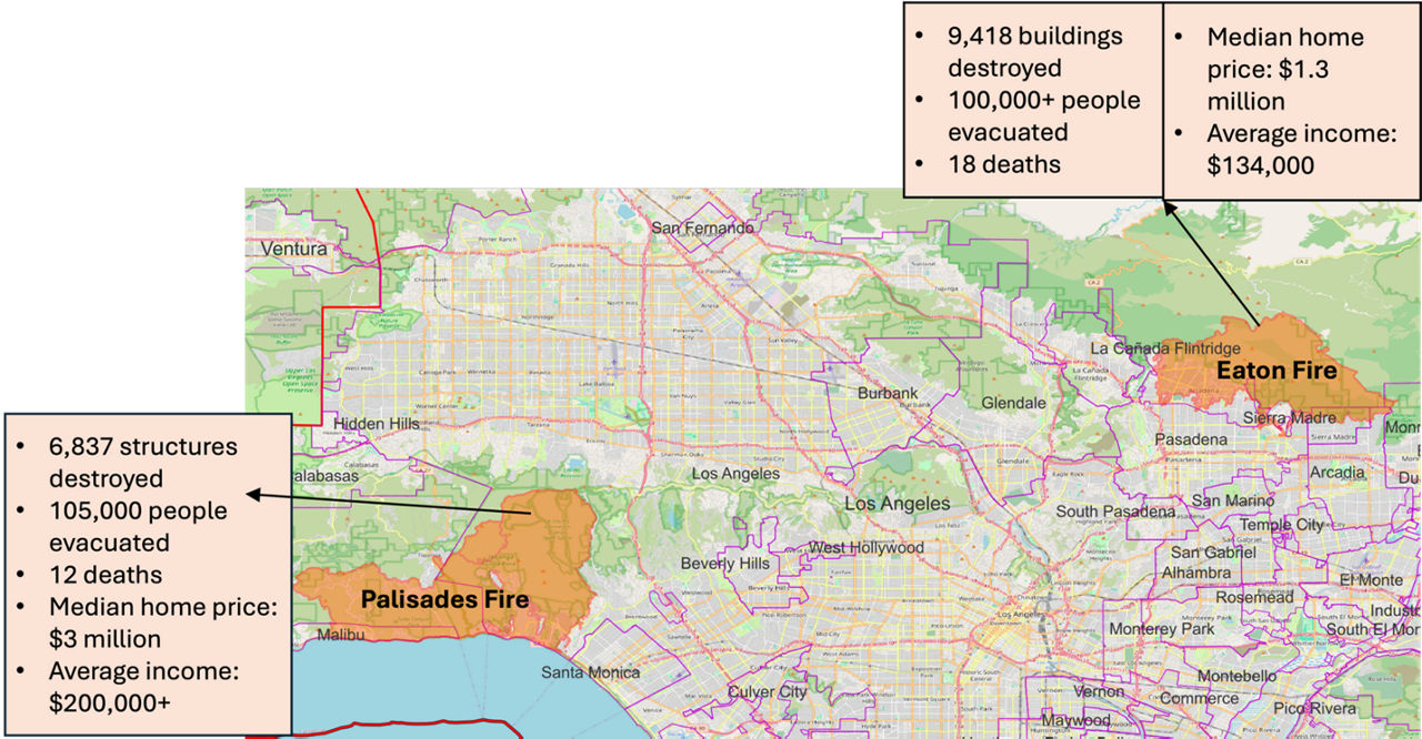 Location of Los Angeles wildfires
